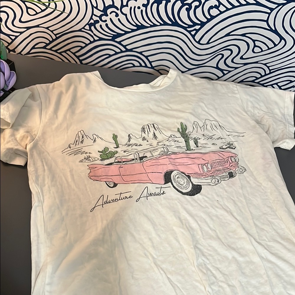 Nova Vintage White and Pink Retro Car Tee